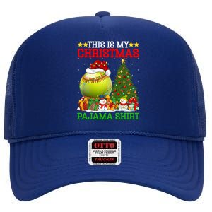 This Is My Christmas Pajamas Softball Santa Christmas Tree Gift High Crown Mesh Back Trucker Hat