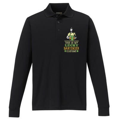 This Is My Lucky Bartender Costume St Patty's Bar Gift Performance Long Sleeve Polo