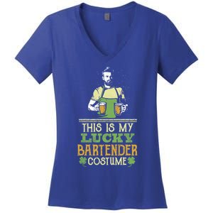 This Is My Lucky Bartender Costume St Patty's Bar Gift Women's V-Neck T-Shirt