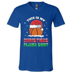 This Is My Christmas Pajama Funny Cute Basketball Santa Gift V-Neck T-Shirt