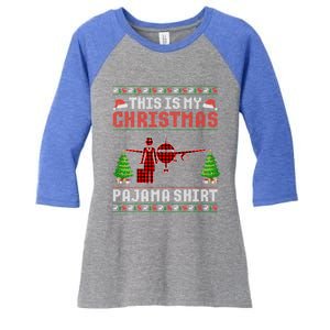 This Is My Christmas Pajama Flight Attendant Ugly Gift Women's Tri-Blend 3/4-Sleeve Raglan Shirt