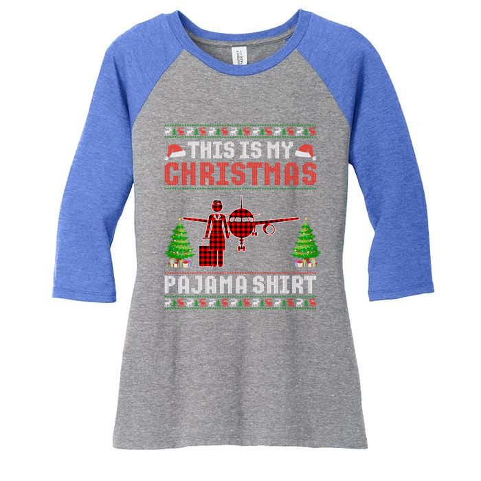 This Is My Christmas Pajama Flight Attendant Ugly Gift Women's Tri-Blend 3/4-Sleeve Raglan Shirt