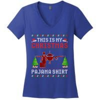 This Is My Christmas Pajama Flight Attendant Ugly Gift Women's V-Neck T-Shirt