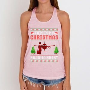 This Is My Christmas Pajama Flight Attendant Ugly Gift Women's Knotted Racerback Tank