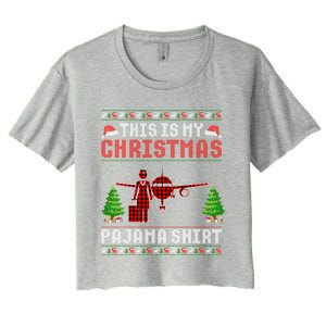 This Is My Christmas Pajama Flight Attendant Ugly Gift Women's Crop Top Tee