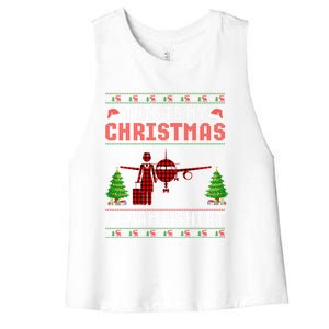 This Is My Christmas Pajama Flight Attendant Ugly Gift Women's Racerback Cropped Tank