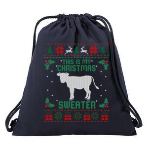 This Is My Christmas Sweater Cow Lover Funny Gift Cow Ugly Xmas Gift Drawstring Bag