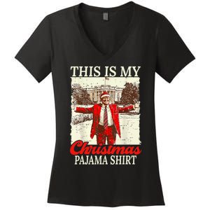 This Is My Christmas Pajamas Christmas Santa Trump Xmas Women's V-Neck T-Shirt