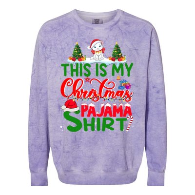 This Is My Christmas Pajama Gift Cat Santa Hat Christmas Cool Gift Colorblast Crewneck Sweatshirt