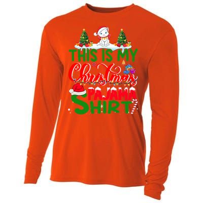 This Is My Christmas Pajama Gift Cat Santa Hat Christmas Cool Gift Cooling Performance Long Sleeve Crew