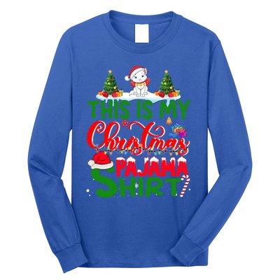 This Is My Christmas Pajama Gift Cat Santa Hat Christmas Cool Gift Long Sleeve Shirt