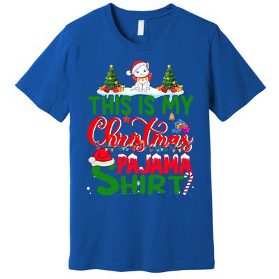 This Is My Christmas Pajama Gift Cat Santa Hat Christmas Cool Gift Premium T-Shirt