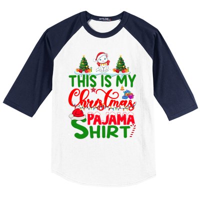 This Is My Christmas Pajama Gift Cat Santa Hat Christmas Cool Gift Baseball Sleeve Shirt