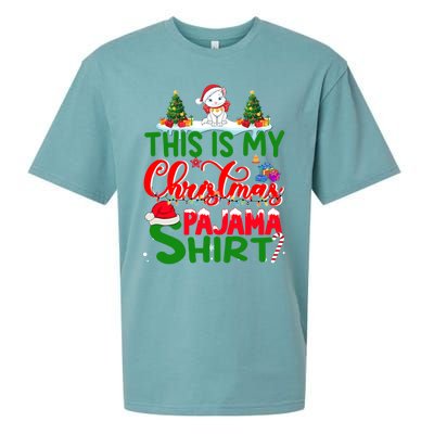 This Is My Christmas Pajama Gift Cat Santa Hat Christmas Cool Gift Sueded Cloud Jersey T-Shirt