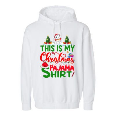 This Is My Christmas Pajama Gift Cat Santa Hat Christmas Cool Gift Garment-Dyed Fleece Hoodie