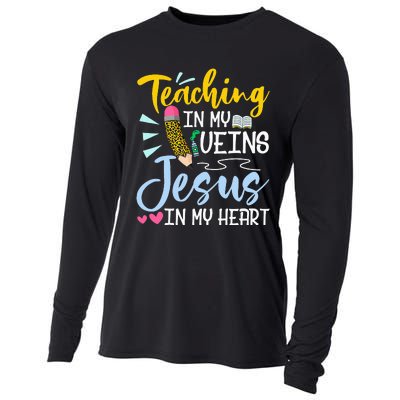 Teaching In My Veins Jesus In My Heart Christian Teacher Cooling Performance Long Sleeve Crew