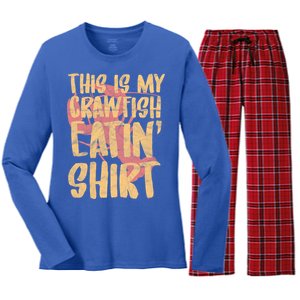 This Is My Crawfish Eatin Gift Boil Season Gift Women's Long Sleeve Flannel Pajama Set 