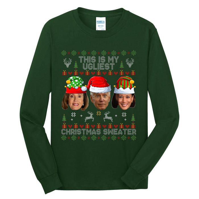 This Is My Ugliest Christmas Sweater Funny Joe Biden Kamala Tall Long Sleeve T-Shirt