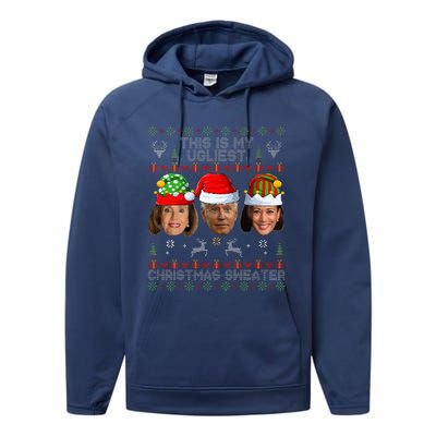 This Is My Ugliest Christmas Sweater Funny Joe Biden Kamala Performance Fleece Hoodie