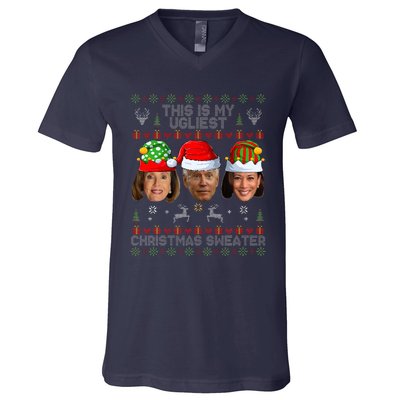 This Is My Ugliest Christmas Sweater Funny Joe Biden Kamala V-Neck T-Shirt