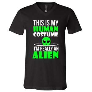 This Is My Human Costume IM Really Alien Kids Weird Funny V-Neck T-Shirt