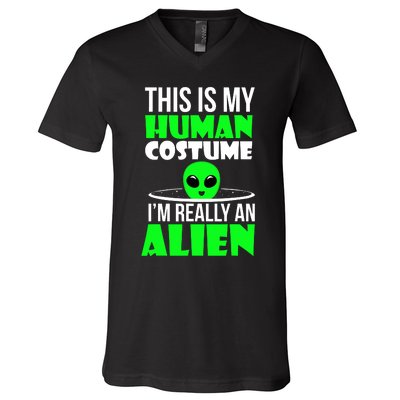 This Is My Human Costume IM Really Alien Kids Weird Funny V-Neck T-Shirt