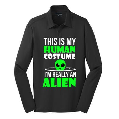 This Is My Human Costume IM Really Alien Kids Weird Funny Silk Touch Performance Long Sleeve Polo