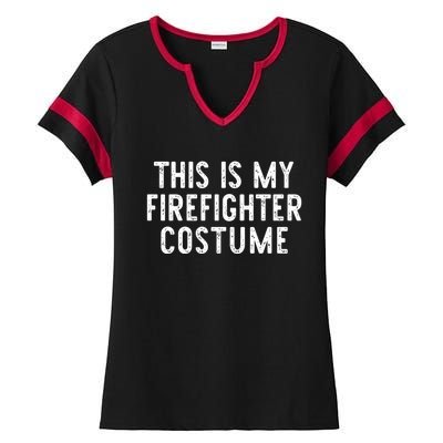 This Is My Firefighter Halloween Costume Easy Lazy Fire Cute Gift Ladies Halftime Notch Neck Tee