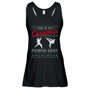 This Is My Christmas Pajama Taekwondo Ugly Funny Ladies Essential Flowy Tank