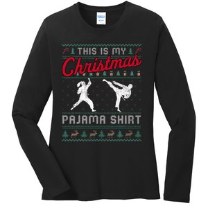 This Is My Christmas Pajama Taekwondo Ugly Funny Ladies Long Sleeve Shirt