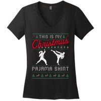 This Is My Christmas Pajama Taekwondo Ugly Funny Women's V-Neck T-Shirt