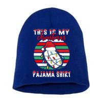 This Is My Christmas Pajama Ice Hockey Santa Hat Xmas Lights Meaningful Gift Short Acrylic Beanie