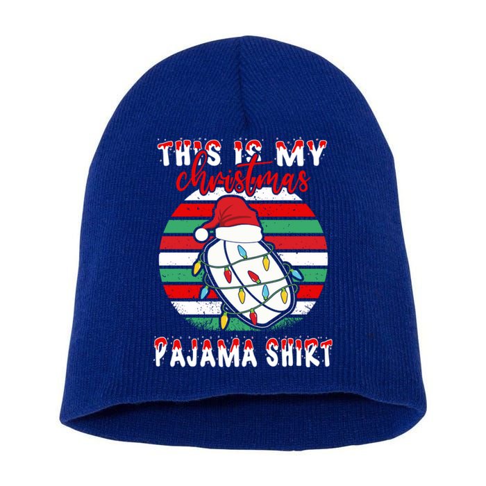 This Is My Christmas Pajama Ice Hockey Santa Hat Xmas Lights Meaningful Gift Short Acrylic Beanie