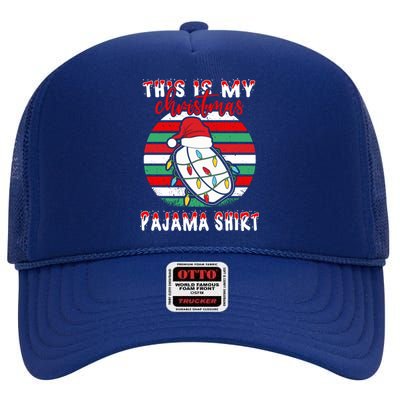 This Is My Christmas Pajama Ice Hockey Santa Hat Xmas Lights Meaningful Gift High Crown Mesh Back Trucker Hat