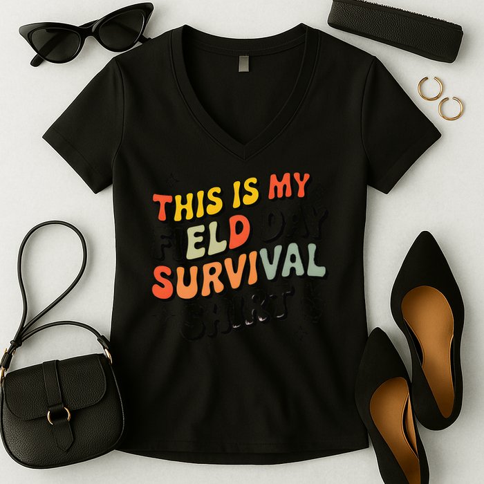 This Is My Field Day Survival School Teacher Student Funny Women's V-Neck T-Shirt