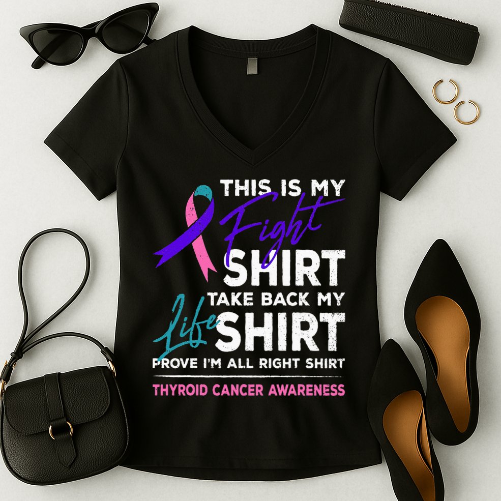This Is My Fight Thyroid Cancer Awareness Ribbon Gift Women's V-Neck T-Shirt