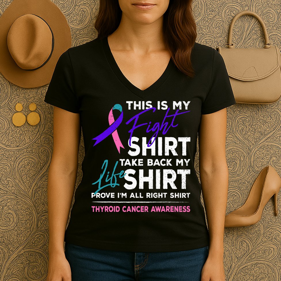 This Is My Fight Thyroid Cancer Awareness Ribbon Gift Women's V-Neck T-Shirt
