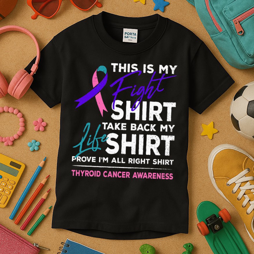 This Is My Fight Thyroid Cancer Awareness Ribbon Gift Kids T-Shirt