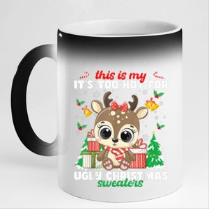 this is my it's too hot for ugly christmas sweaters Reindeer 11oz Black Color Changing Mug