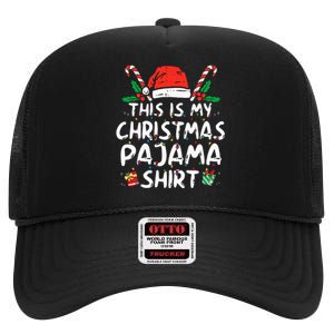 This Is My Christmas Pajama Funny Xmas Pjs High Crown Mesh Back Trucker Hat