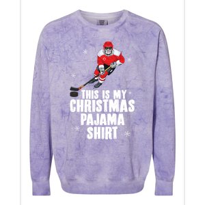 This Is My Christmas Pajama Gift Funny Ice Hockey Santa Gift Colorblast Crewneck Sweatshirt