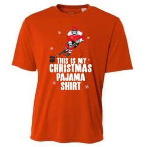 This Is My Christmas Pajama Gift Funny Ice Hockey Santa Gift Cooling Performance Crew T-Shirt