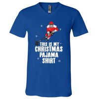 This Is My Christmas Pajama Gift Funny Ice Hockey Santa Gift V-Neck T-Shirt