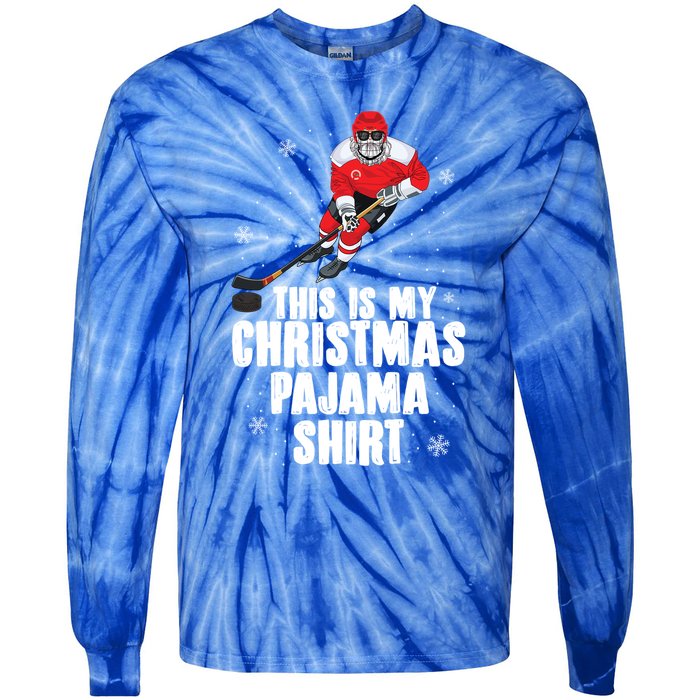 This Is My Christmas Pajama Gift Funny Ice Hockey Santa Gift Tie-Dye Long Sleeve Shirt