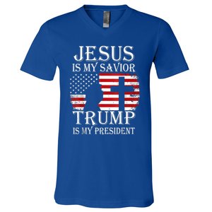 Trump Is My President American Flag Great Gift V-Neck T-Shirt