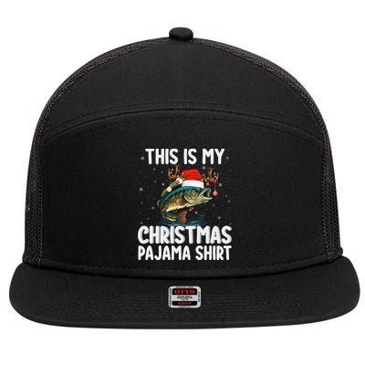 This Is My Christmas Pajama Santa Hat Bass Fish Fishing Xmas Swea 7 Panel Mesh Trucker Snapback Hat