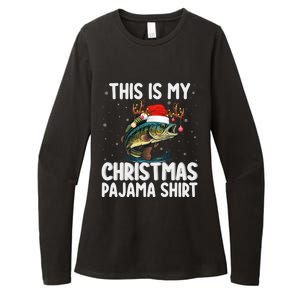 This Is My Christmas Pajama Santa Hat Bass Fish Fishing Xmas Swea Womens CVC Long Sleeve Shirt