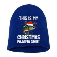 This Is My Christmas Pajama Santa Hat Bass Fish Fishing Xmas Swea Short Acrylic Beanie