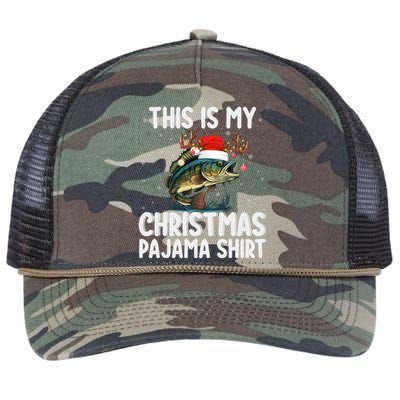 This Is My Christmas Pajama Santa Hat Bass Fish Fishing Xmas Swea Retro Rope Trucker Hat Cap