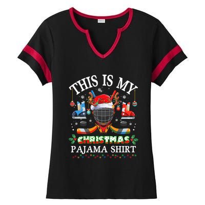 This Is My Christmas Pajama For Hockey Lover Cool Gift Ladies Halftime Notch Neck Tee